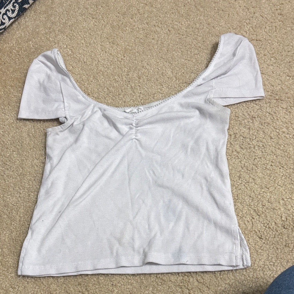 Cotton On White Ribbed Scoop Cropped Tee